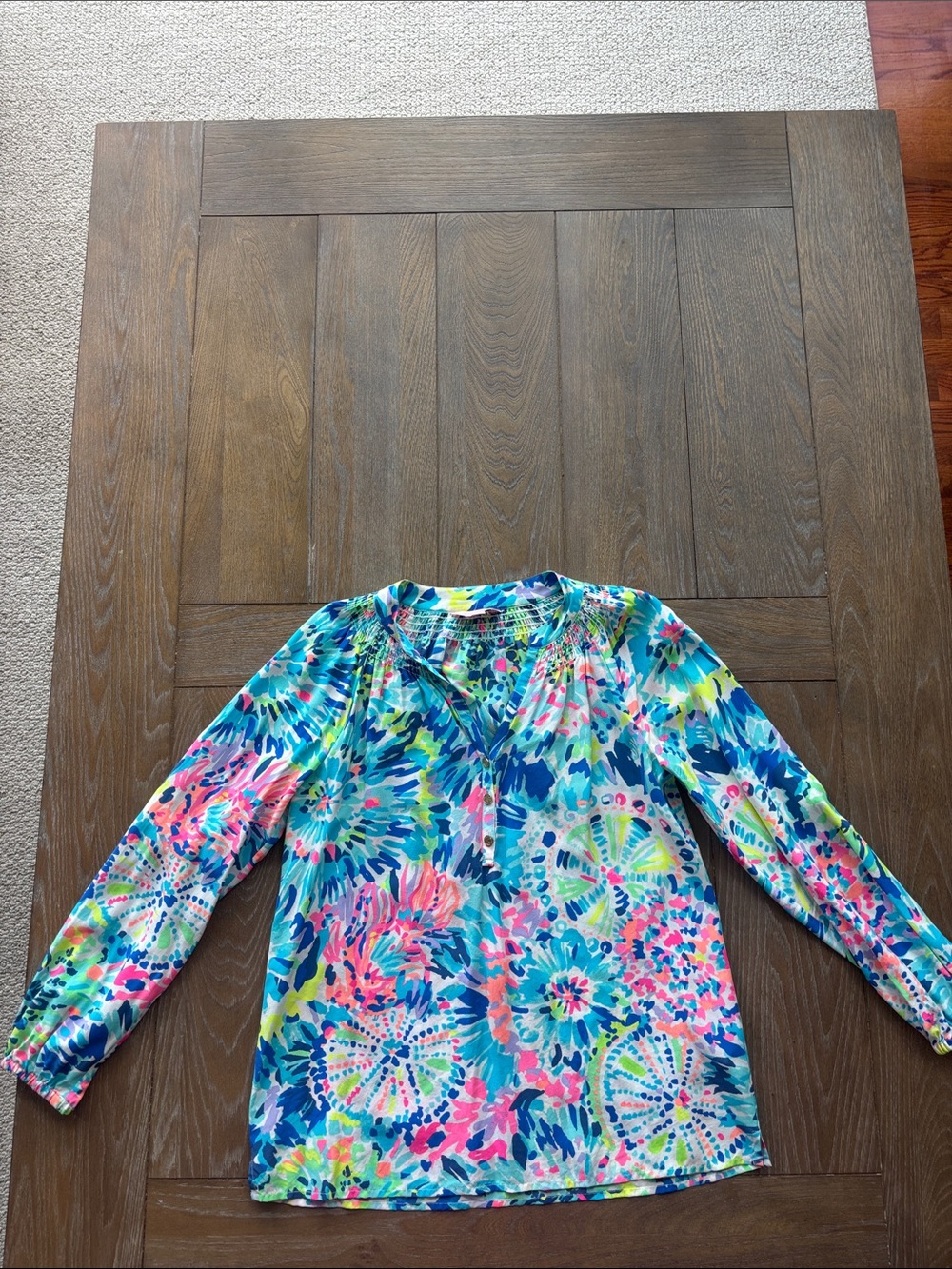 Lilly Pulitzer Vibrant Teal, Navy, Pink & Lime Abstract Print Top